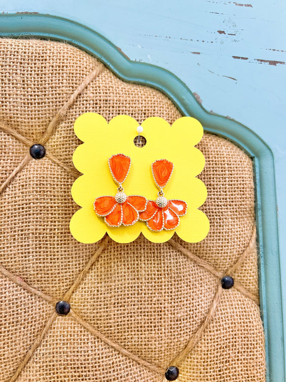 Orange Half Flower Earrings