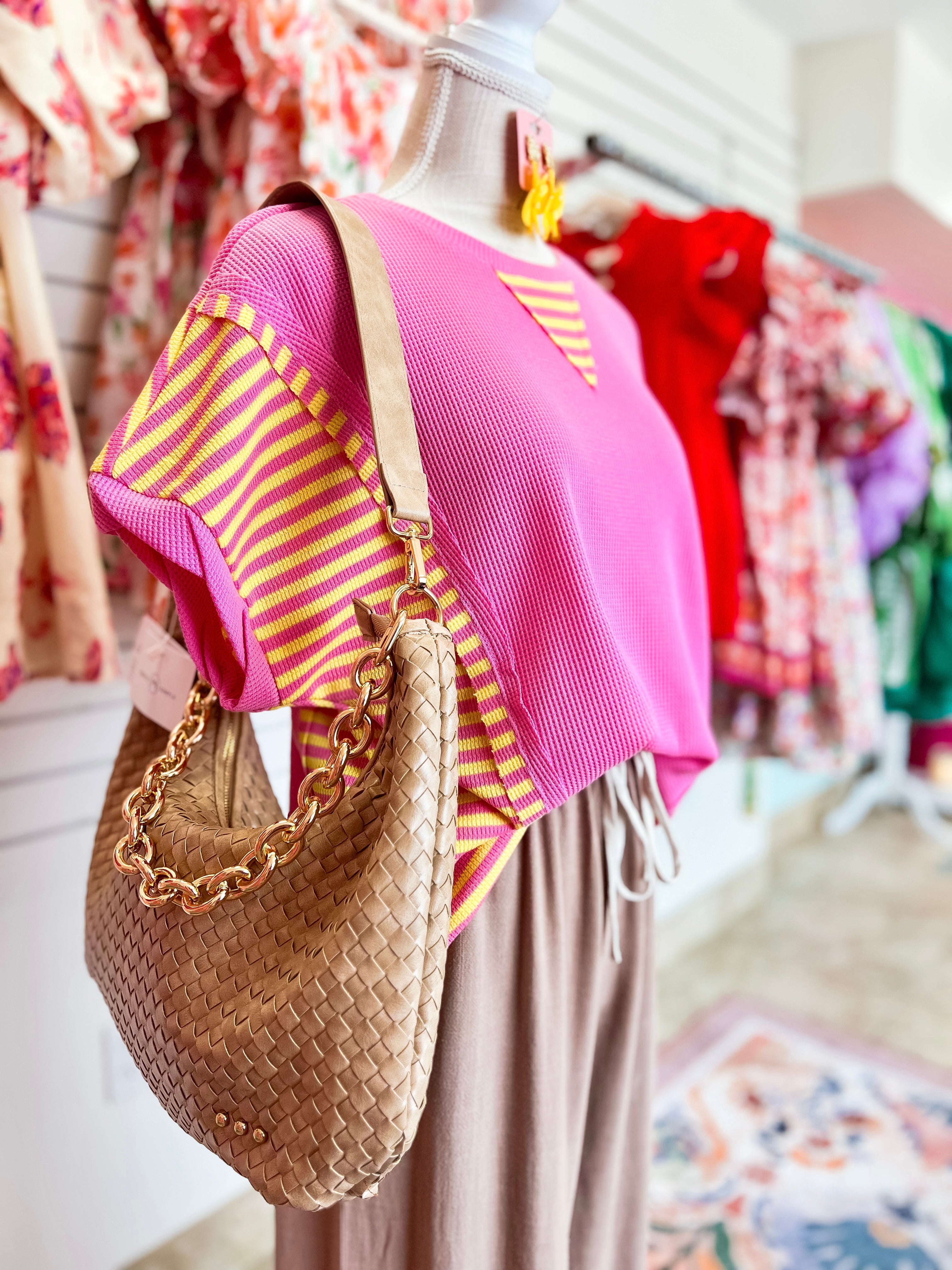 Pink + Yellow Waffle Knit Top