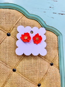 Oversized Red Flower Stud