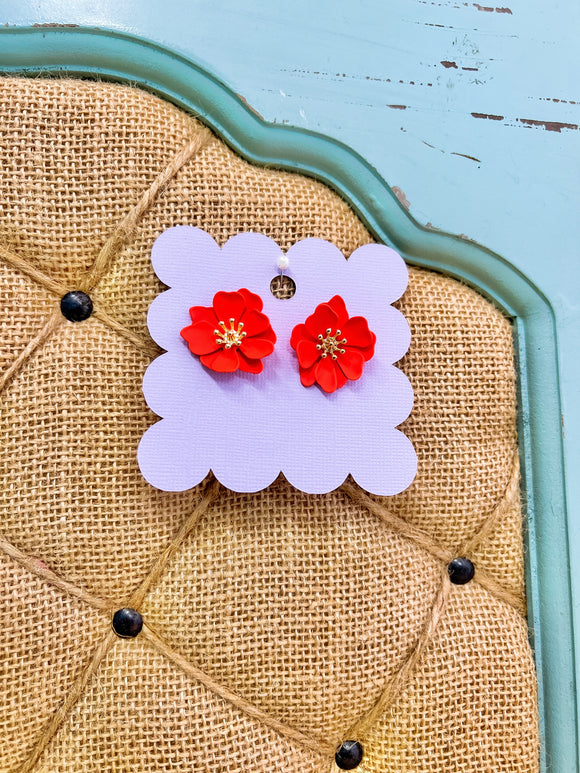 Oversized Red Flower Stud