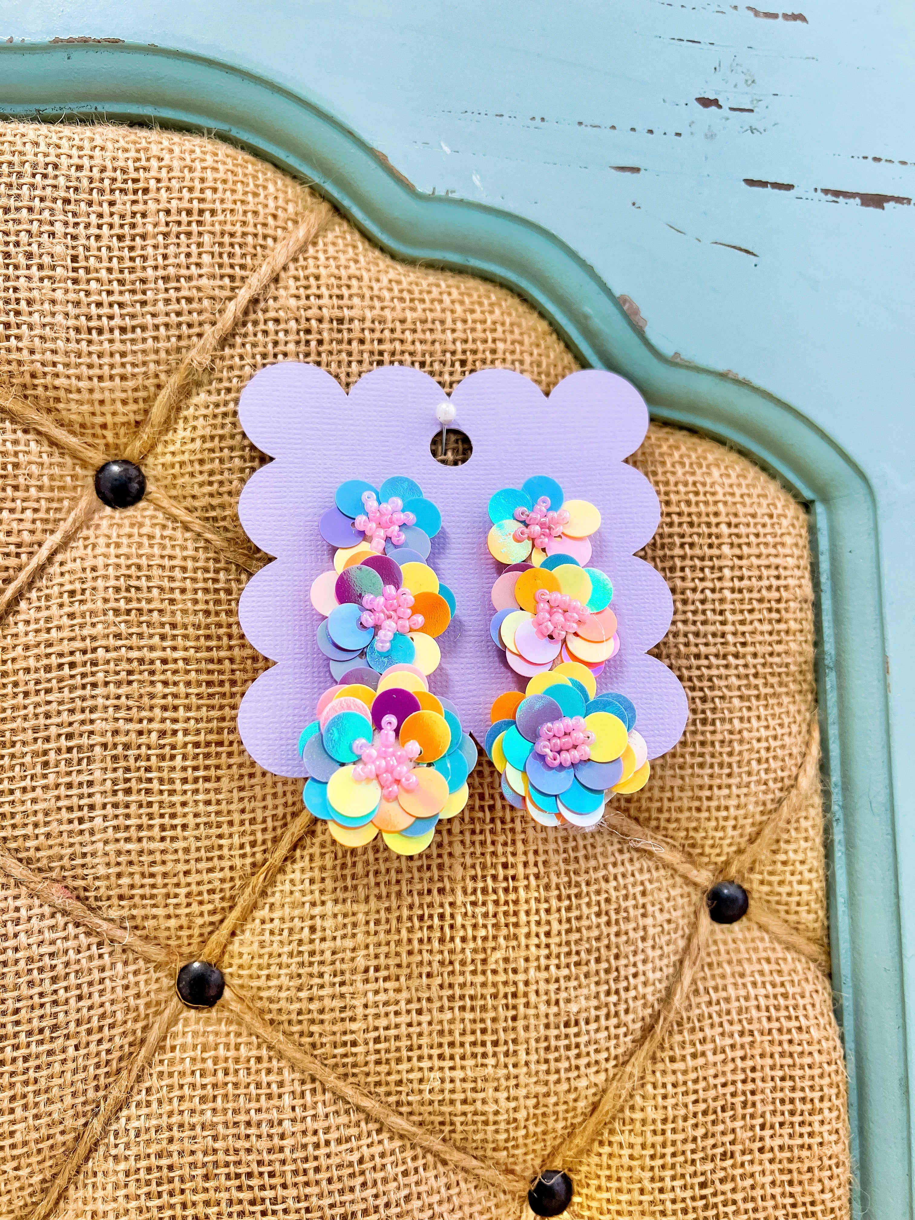 Iridescent Floral Tiered Earrings
