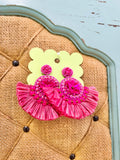 Pink Raffia Fan Earrings