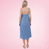 Dusty Blue Midi Gauze Dress