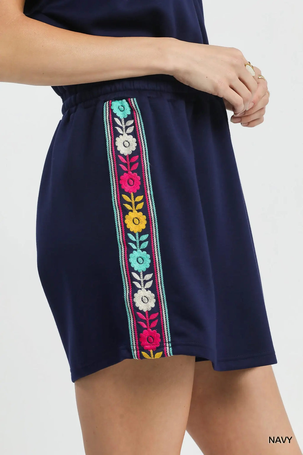 Navy Embroidered Skort