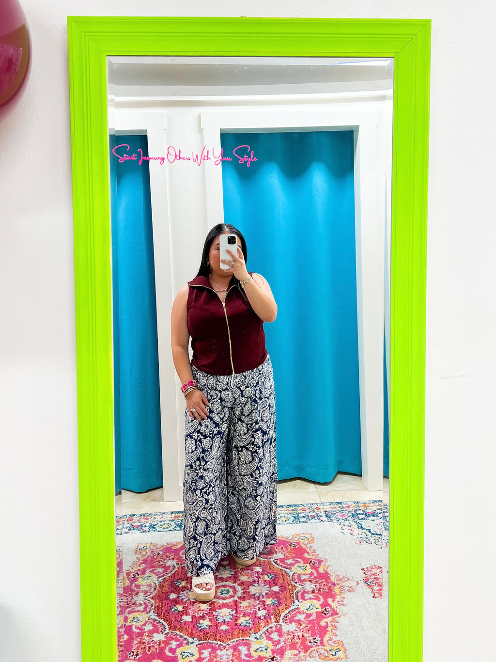 Navy Paisley Wide Leg Pants