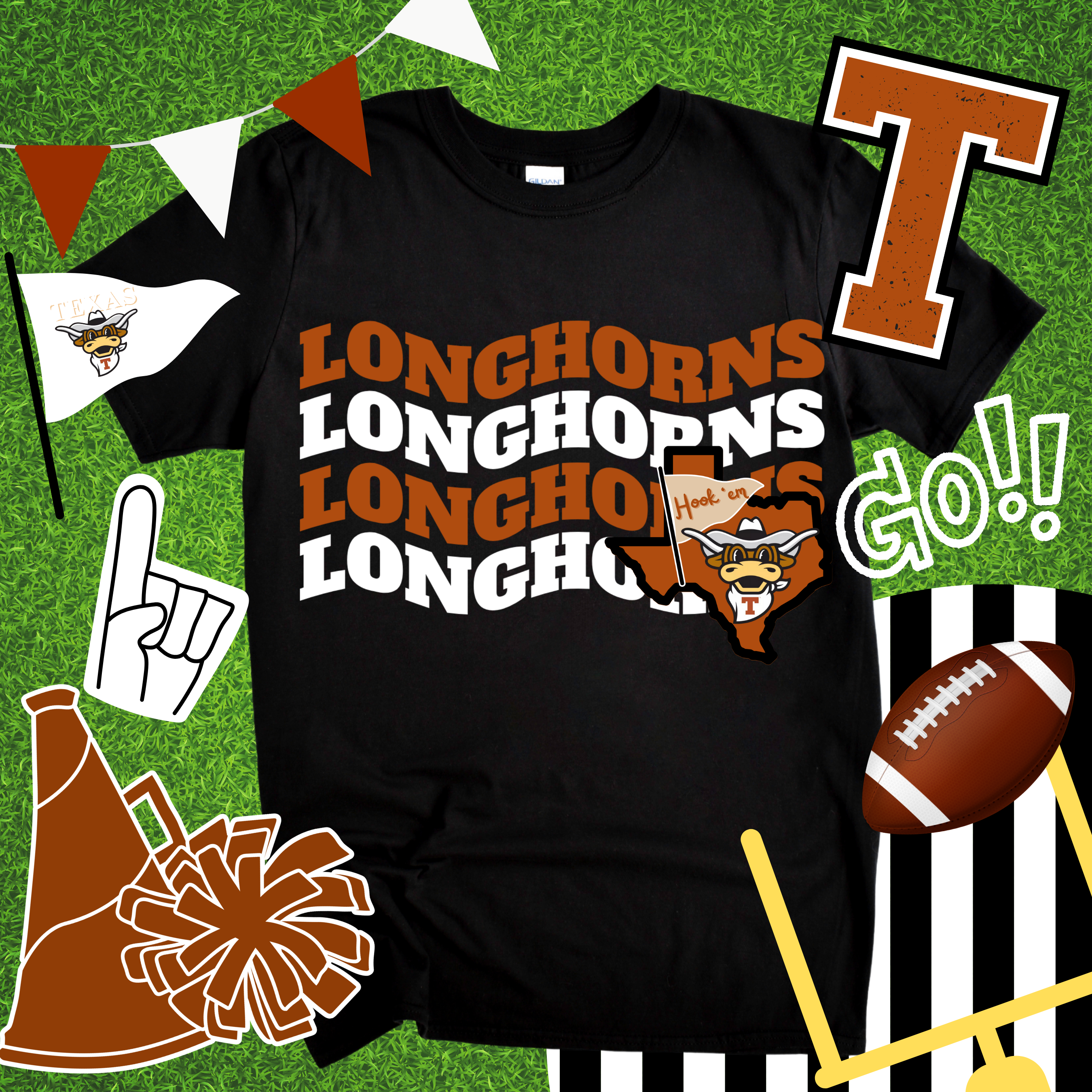 Wavy Longhorns Tee