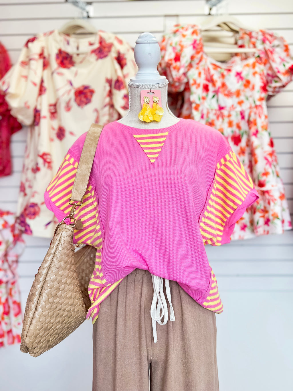 Pink + Yellow Waffle Knit Top
