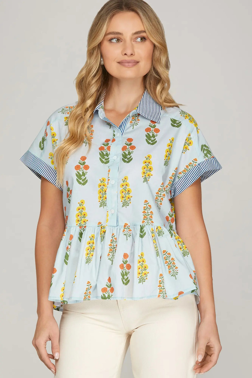Light Blue Floral Blouse (S-L)