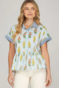 Light Blue Floral Blouse (S-L)