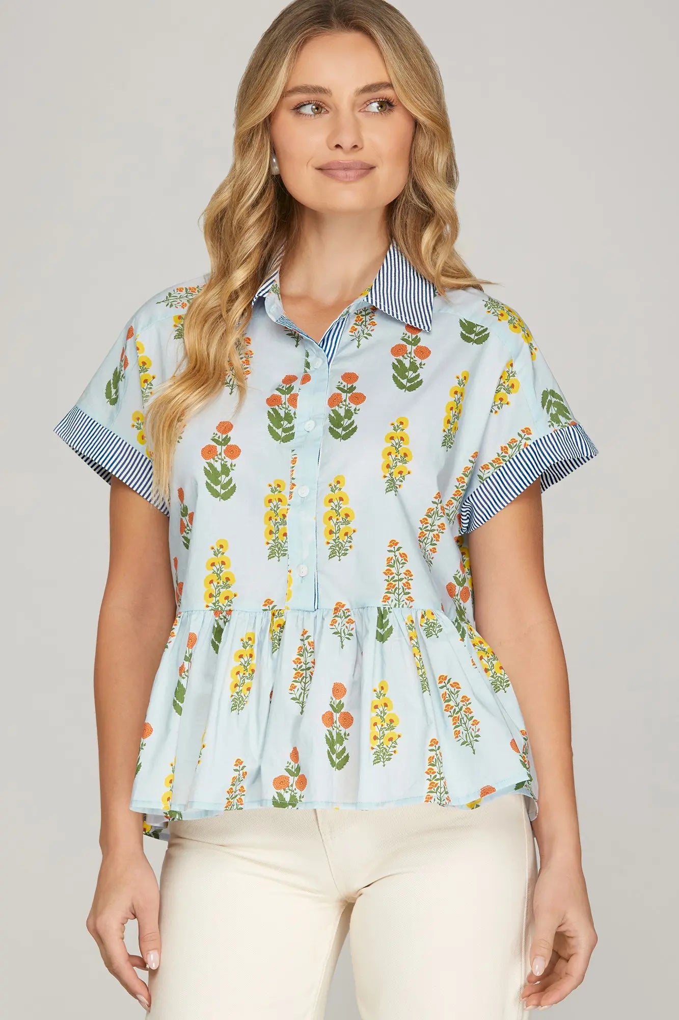 Light Blue Floral Blouse (S-L)