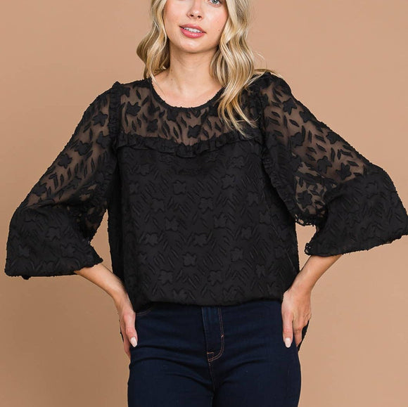 Black Embroidered Long Sleeve Blouse