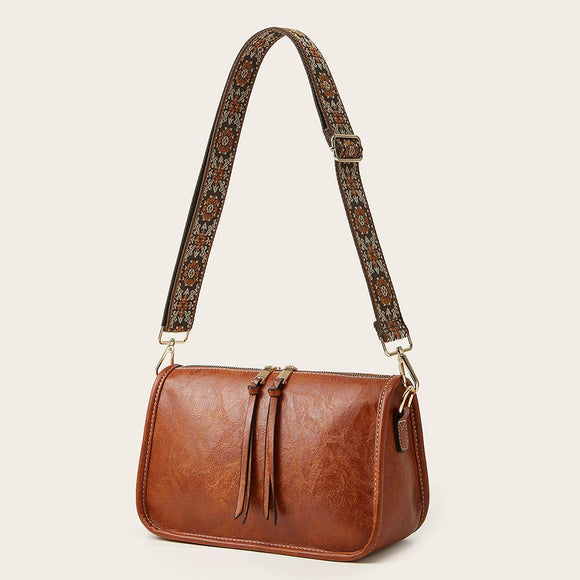 Camel Wide Shoulder Strap Crossbody Bag