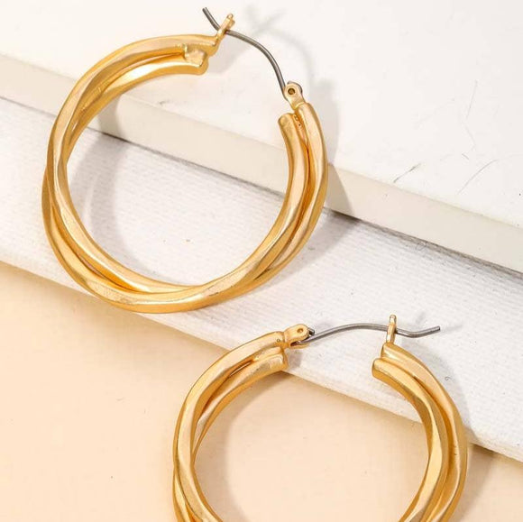 Gold Latch Hoop Twist Earrings