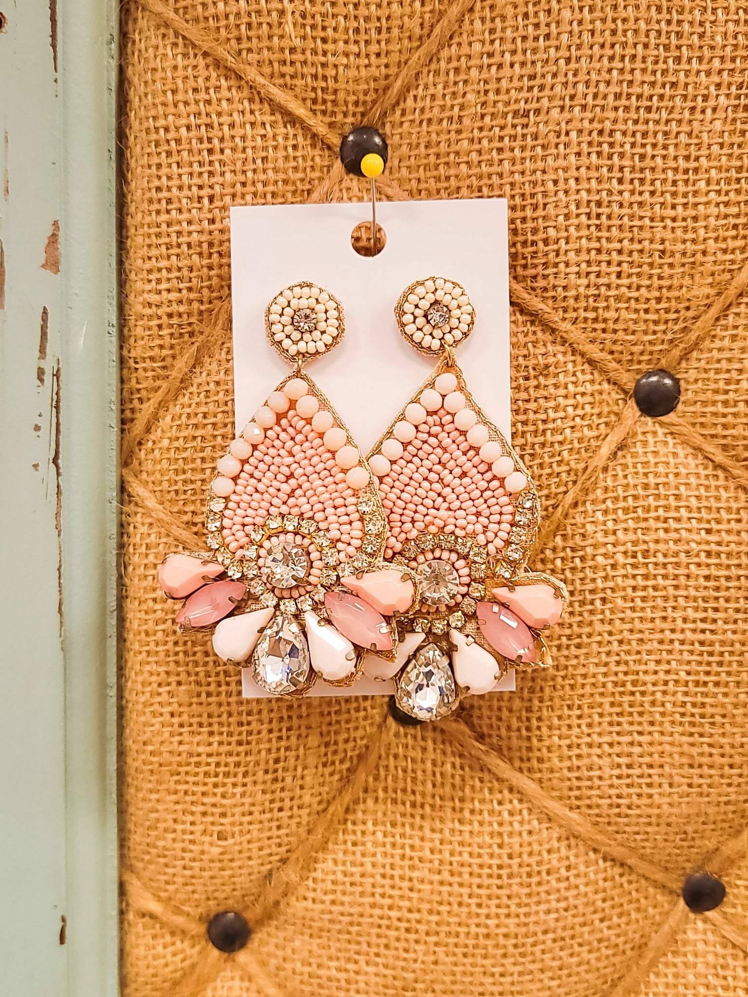 Pink Fan Beaded Earrings