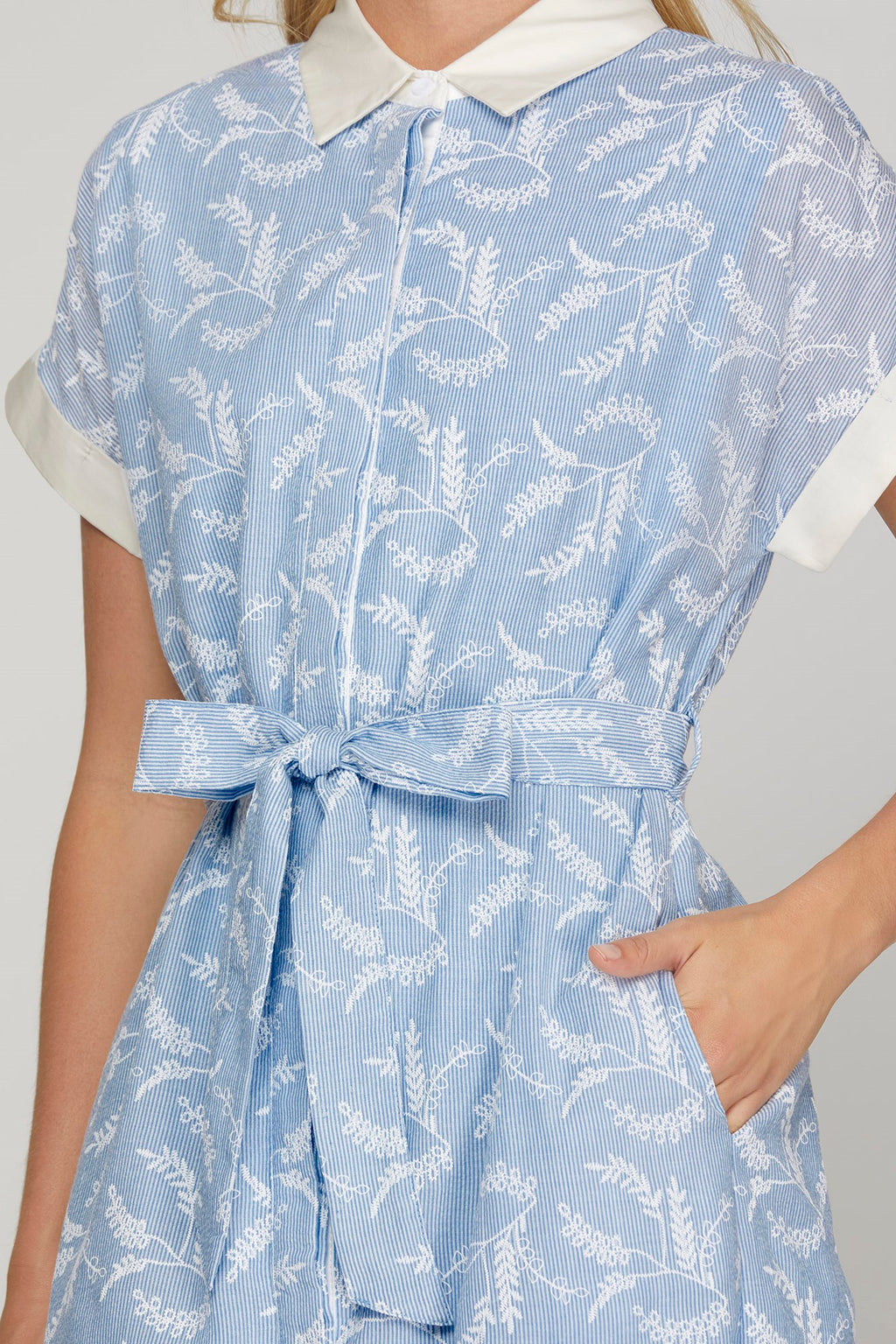 Light Blue Striped Embroidered Dress (S-2X)