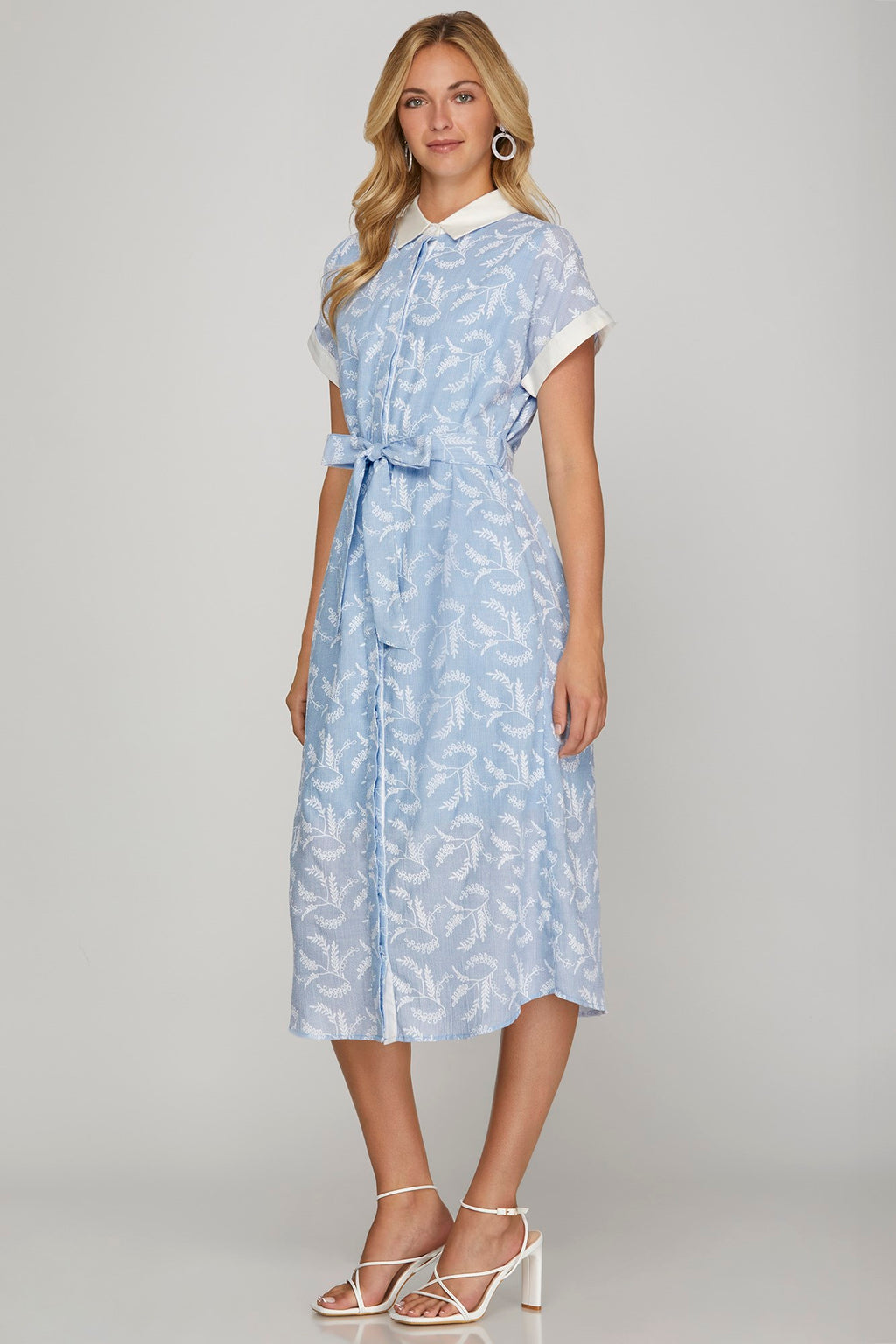 Light Blue Striped Embroidered Dress (S-2X)
