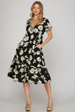Black Floral Midi Dress
