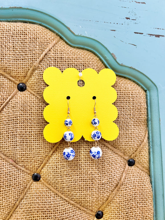 Blue + White Floral Earrings
