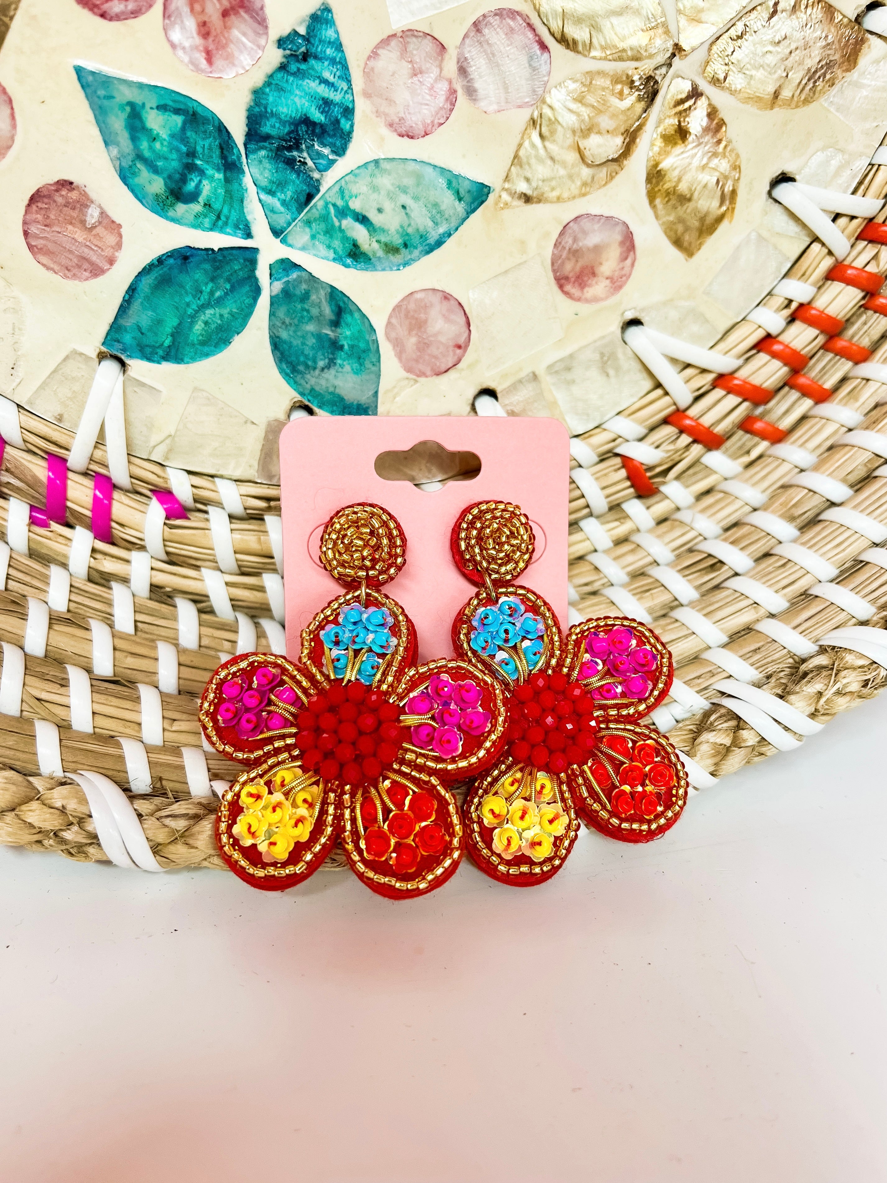 Flower Beaded Earrings
