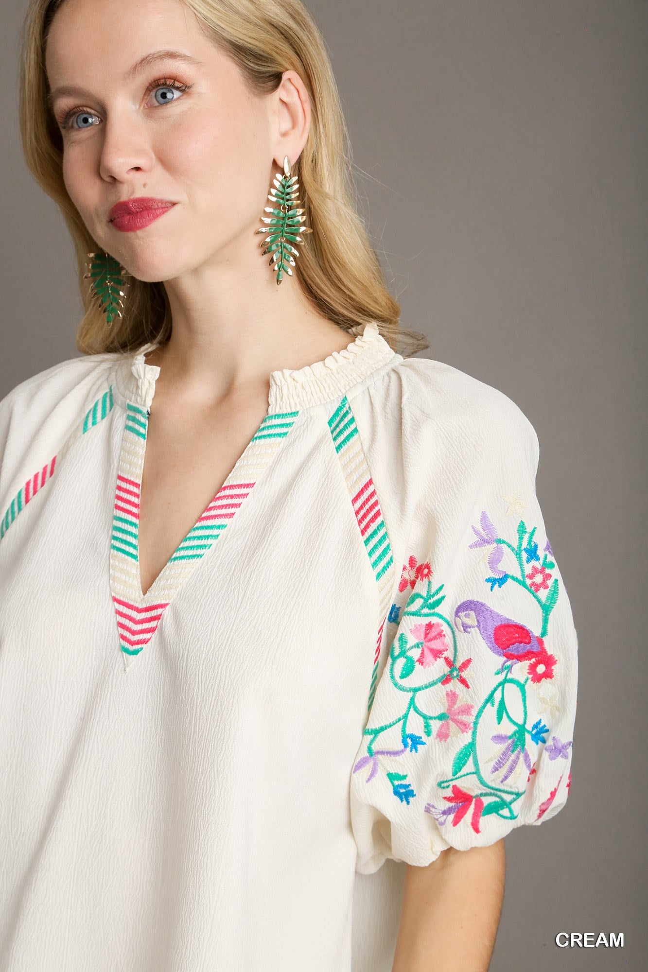 Cream Embroidered Sleeve Blouse