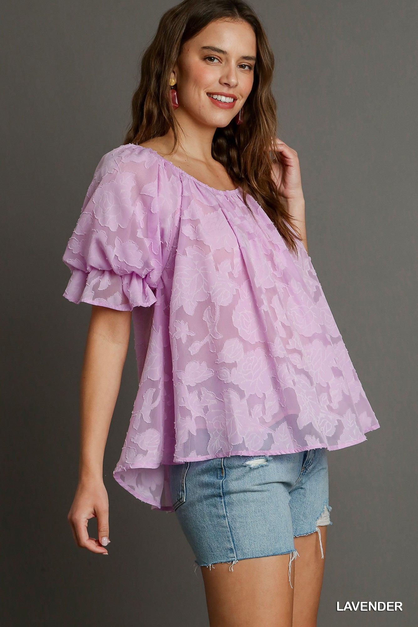 Lavender Bubble Sleeve Blouse (S-2X)
