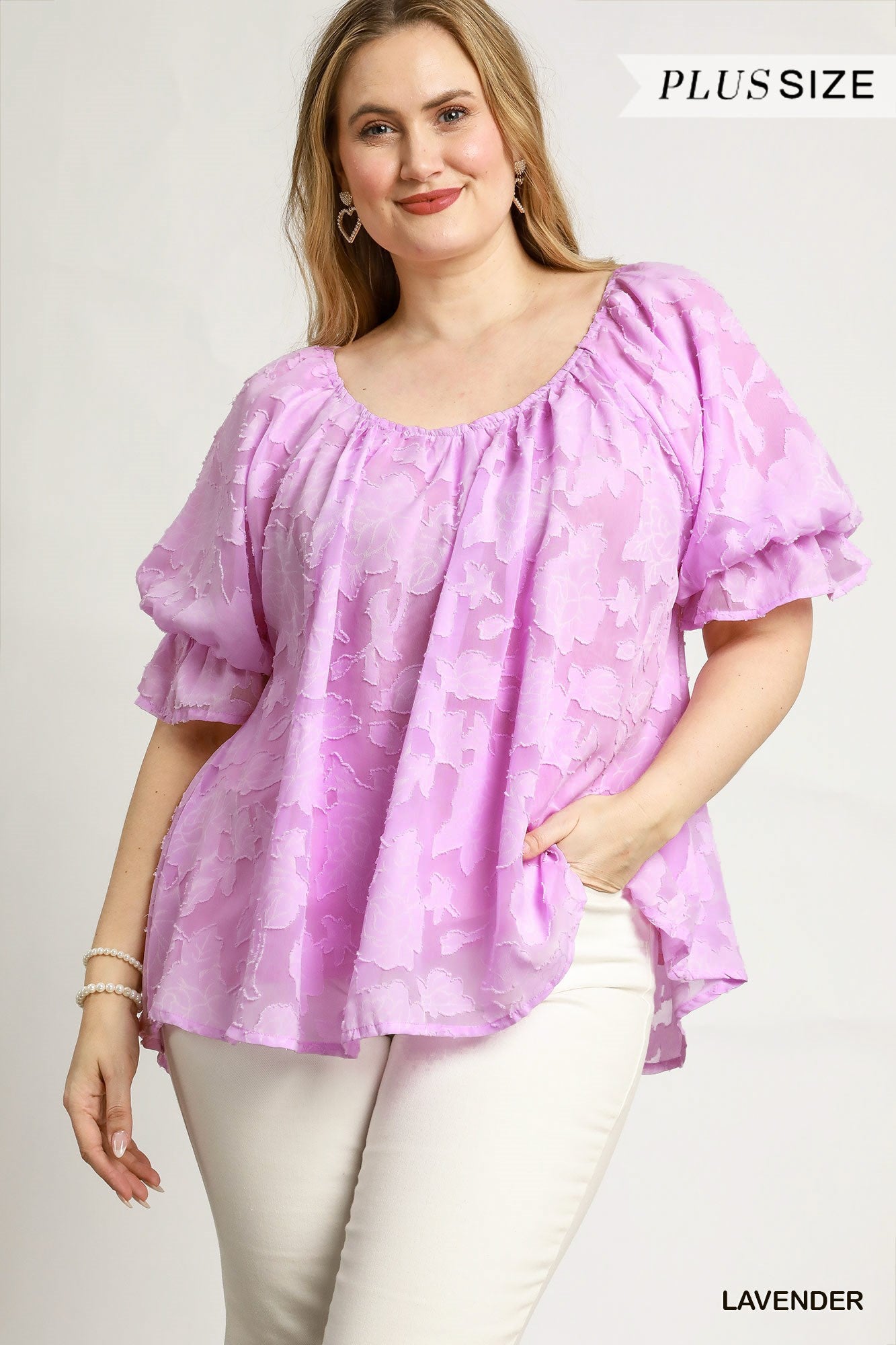Lavender Bubble Sleeve Blouse (S-2X)