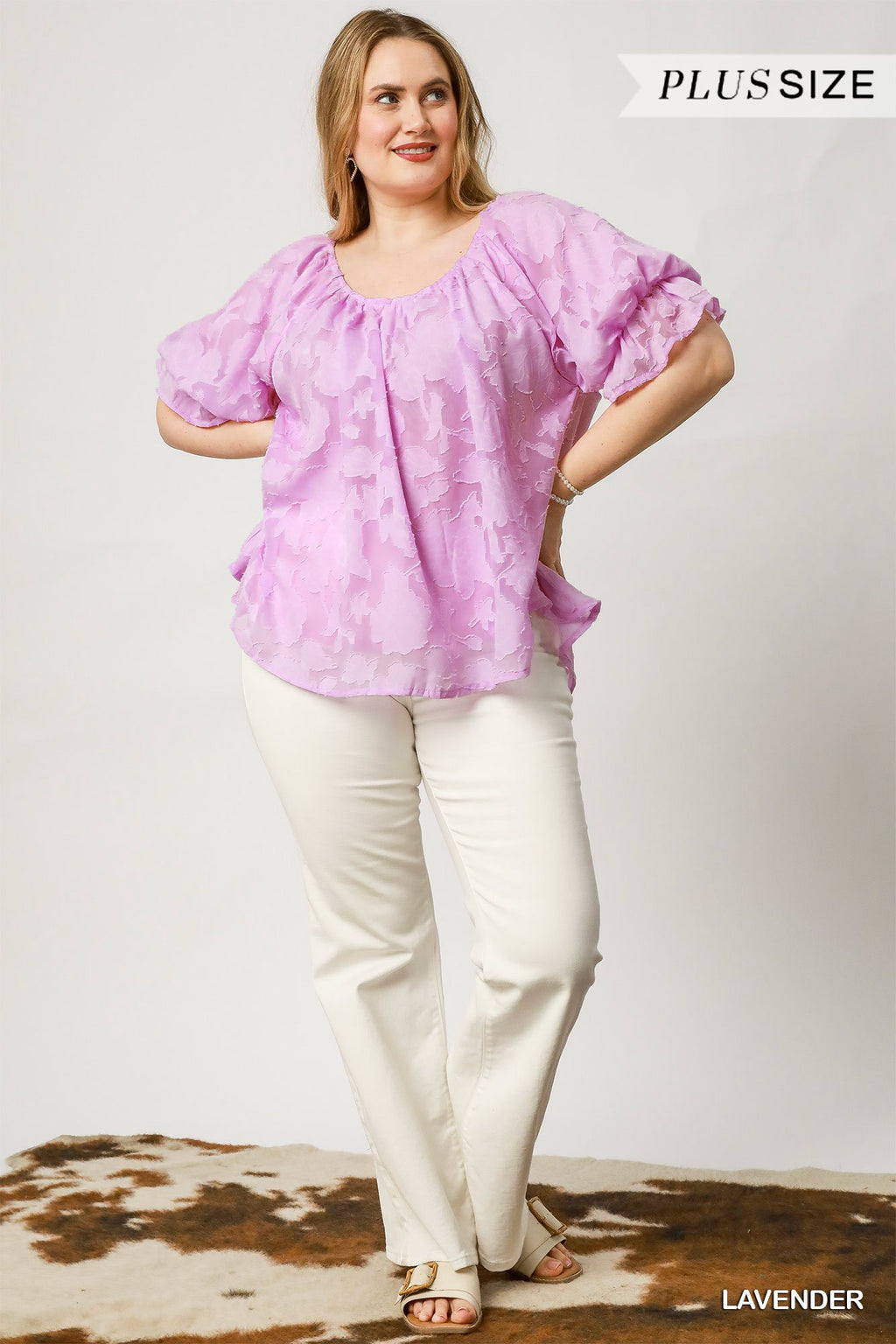 Lavender Bubble Sleeve Blouse (S-2X)