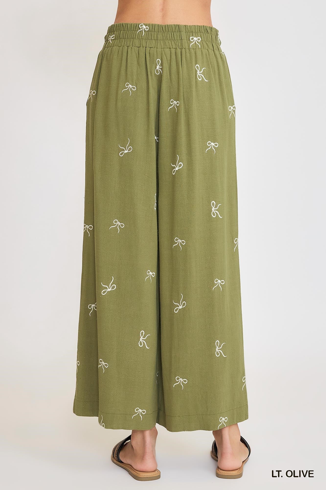 Light Olive Embroidered Linen Pants (S-2X)