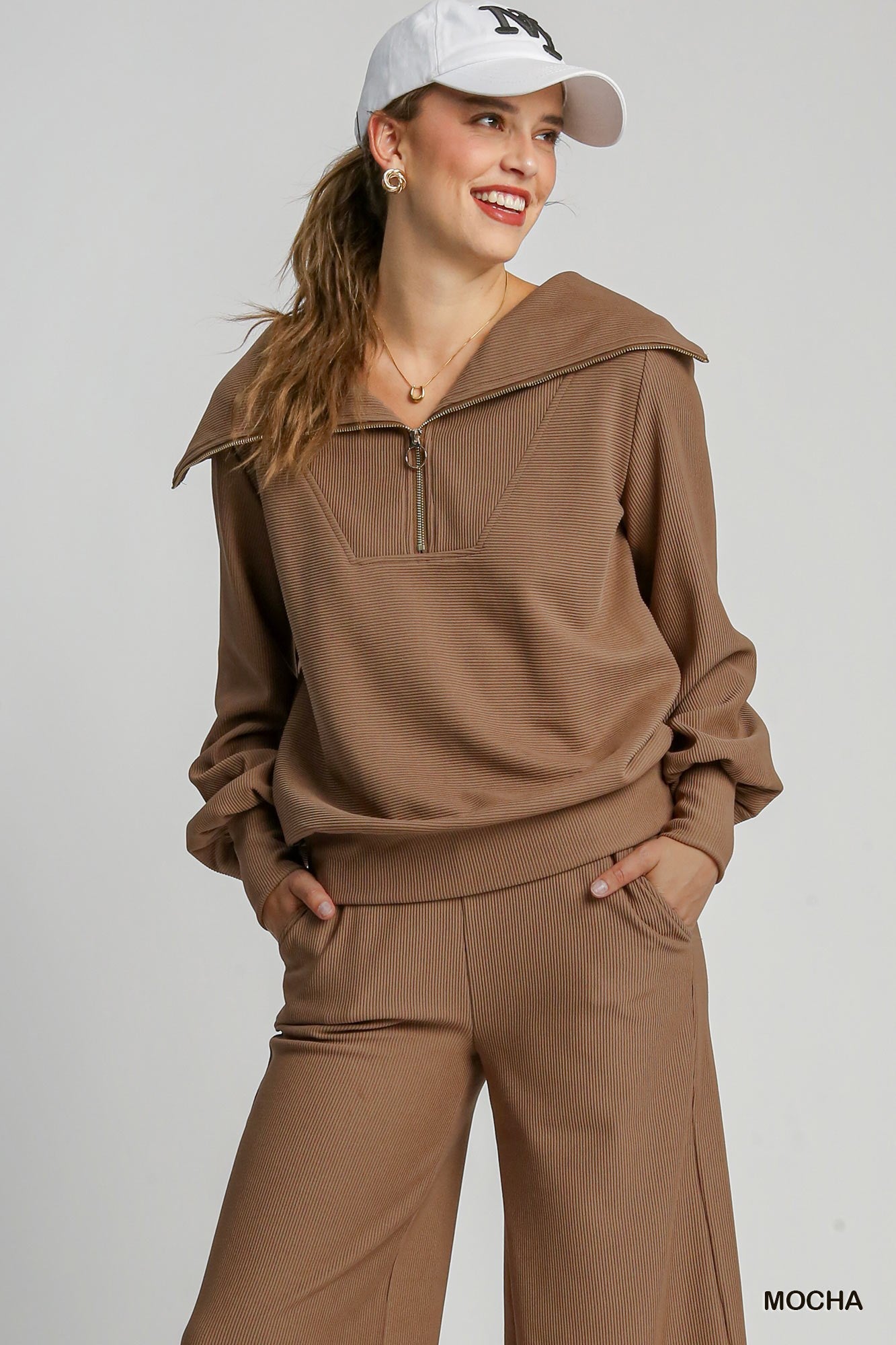 Mocha Ribbed Half Zip Sweater