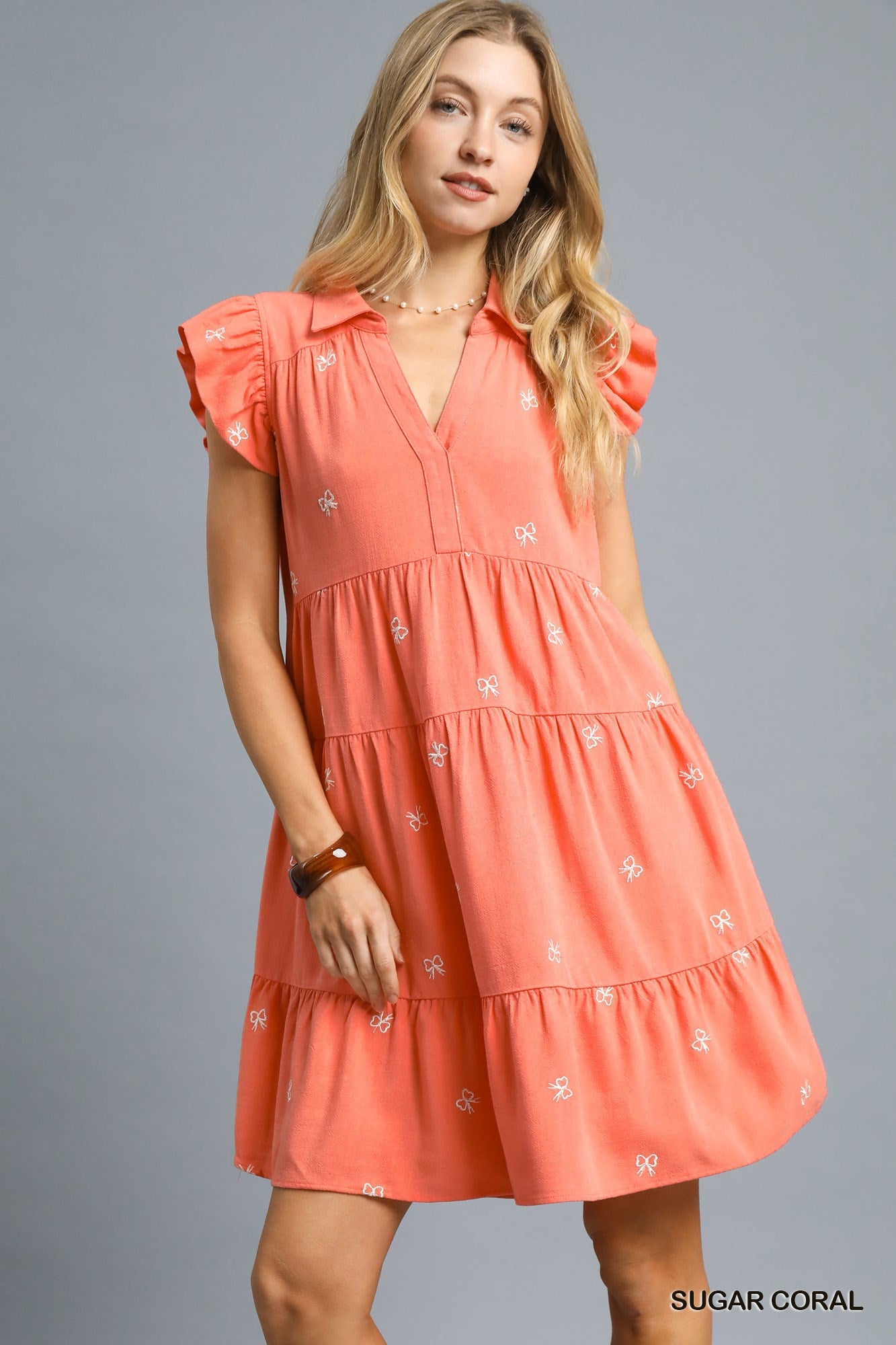 Coral Coquette Bow Dress (S-2X)
