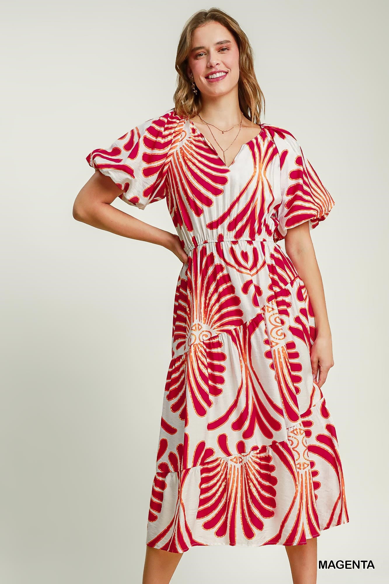 Magenta Abstract Midi Dress (S-L)