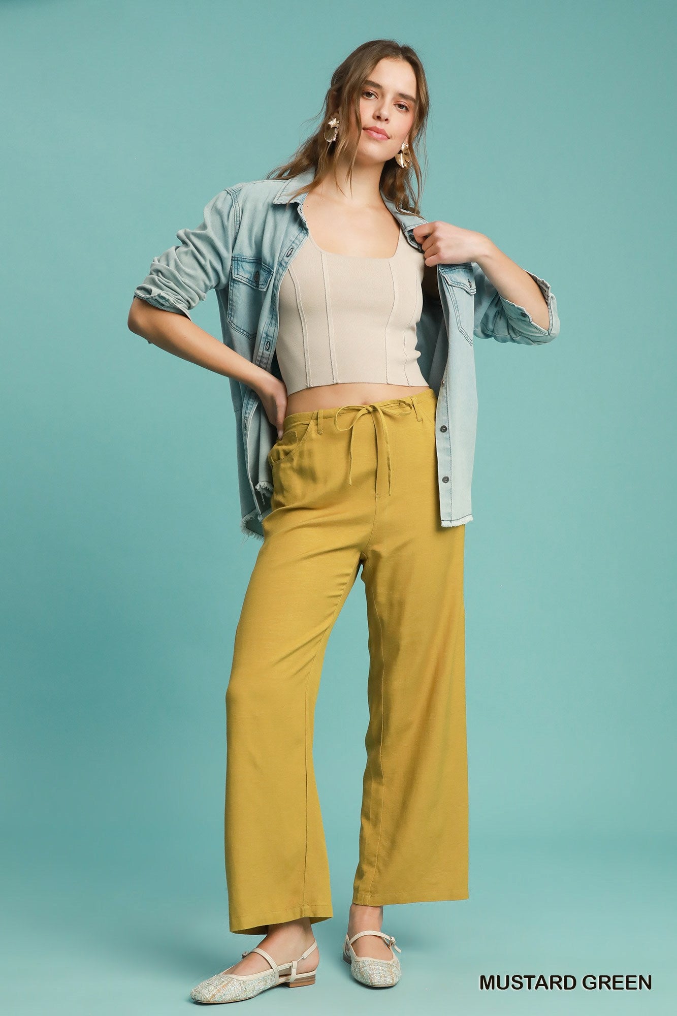 Mustard Green Pull On Pants (S-L)