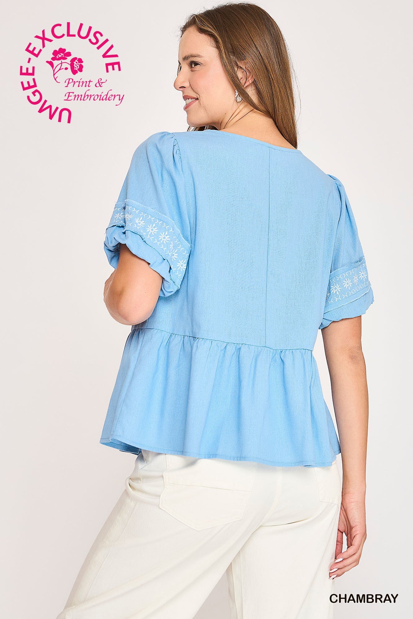 Chambray Embroidered Blouse (S-L)