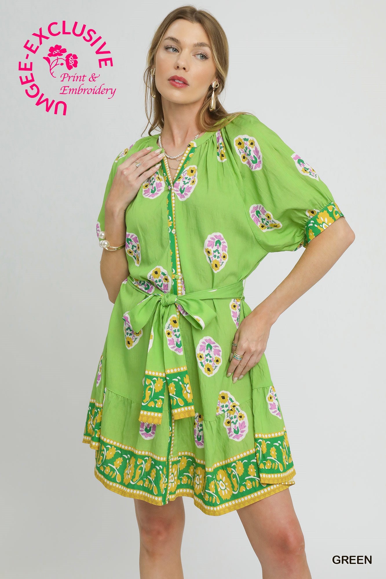 Floral Border Print Dress (S-L)