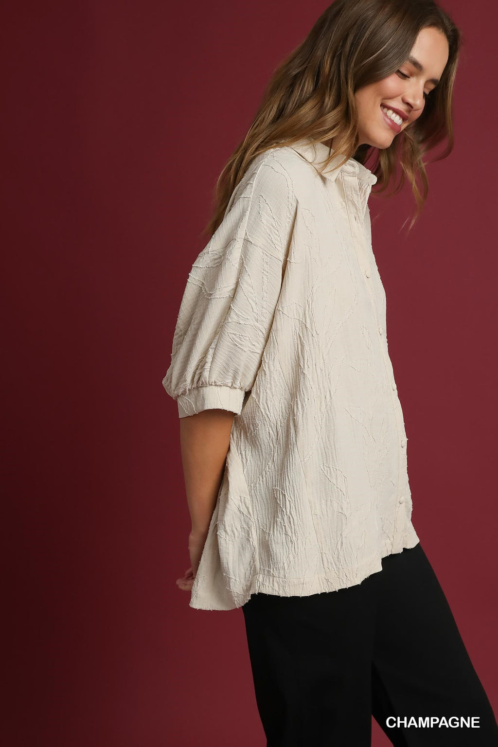 Cream Textured Button-Down Blouse (S-L)