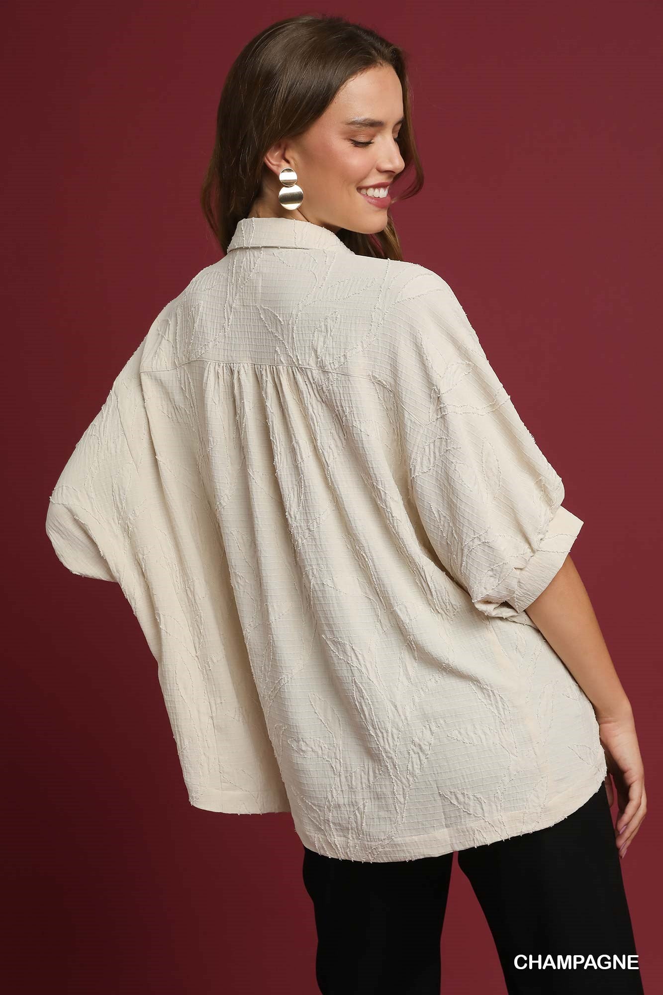 Cream Textured Button-Down Blouse (S-L)