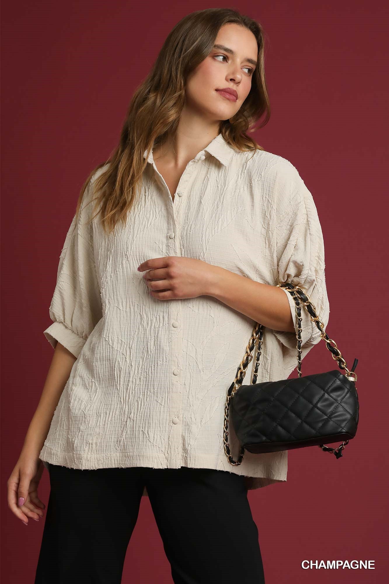 Cream Textured Button-Down Blouse (S-L)