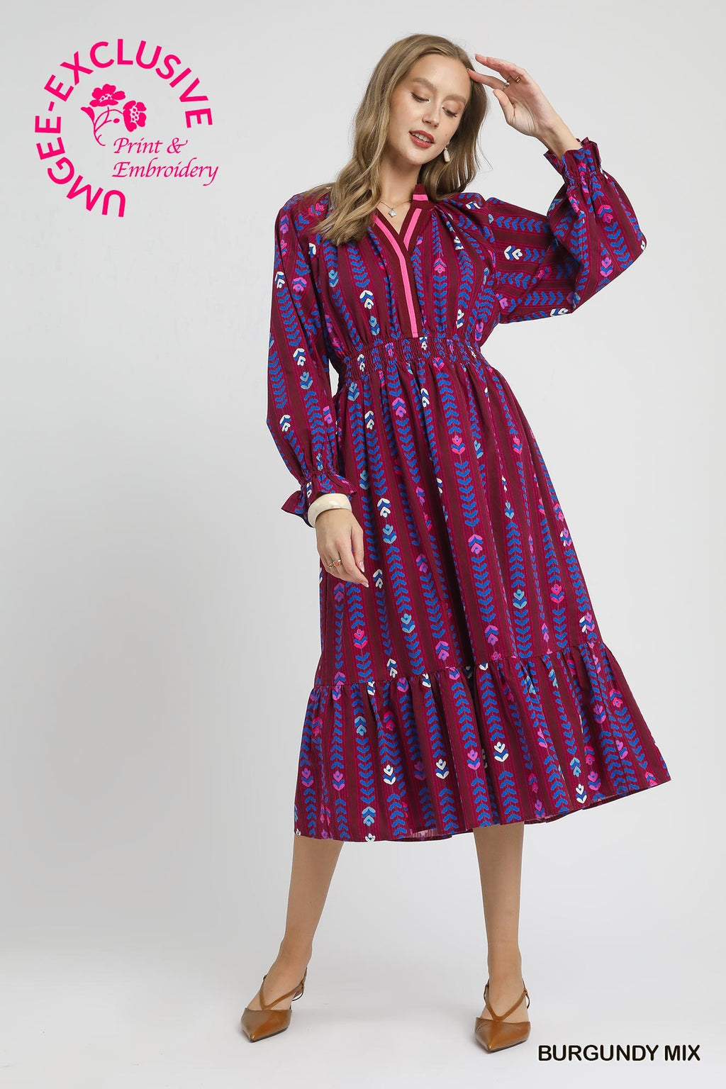 Burgundy Mix Midi Dress