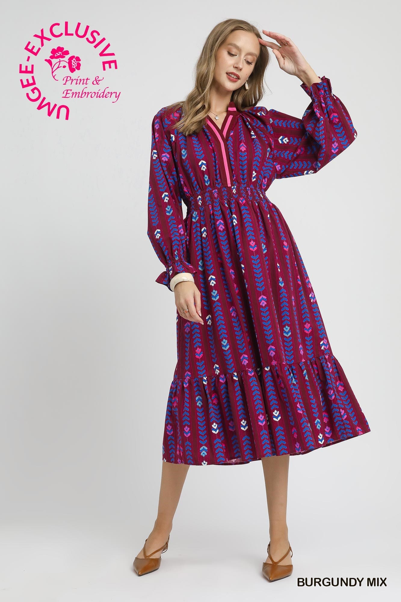 Burgundy Mix Midi Dress