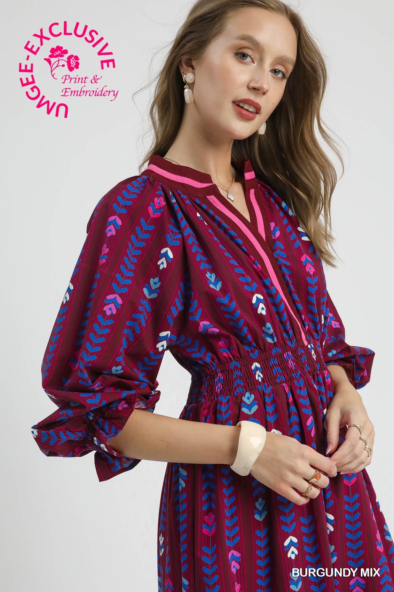 Burgundy Mix Midi Dress