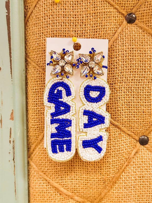 Royal + White Game Day Beaded Earrings