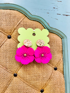 Hot Pink Flower Earrings