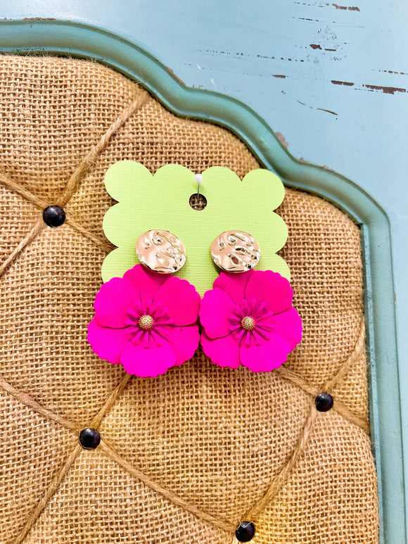 Hot Pink Flower Earrings