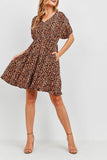 Leopard Puff Sleeve Tiered Dress