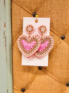 Pink Heart Beaded Earrings