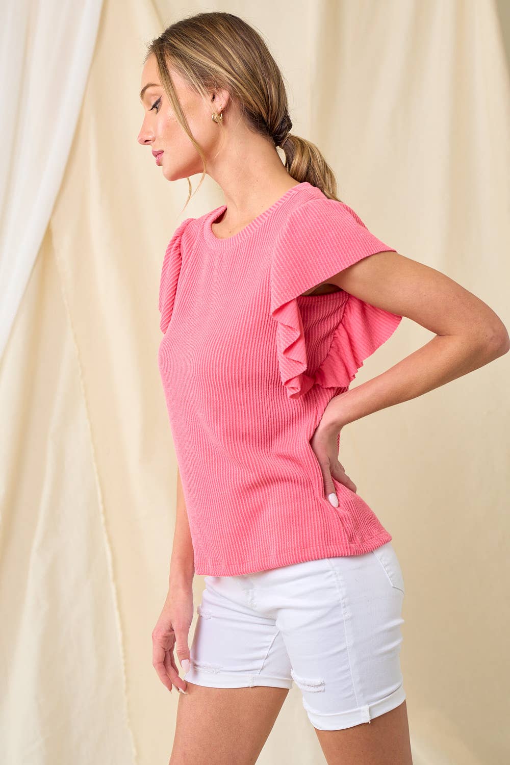 Coral Ribbed Top (S-3X)