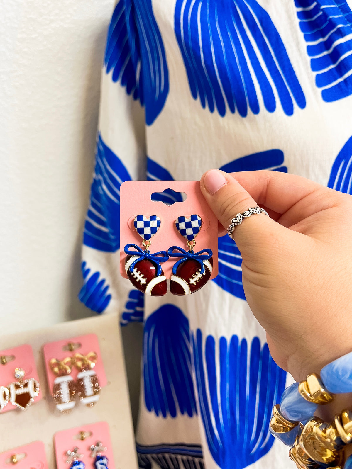 Checkered Football Heart Earrings