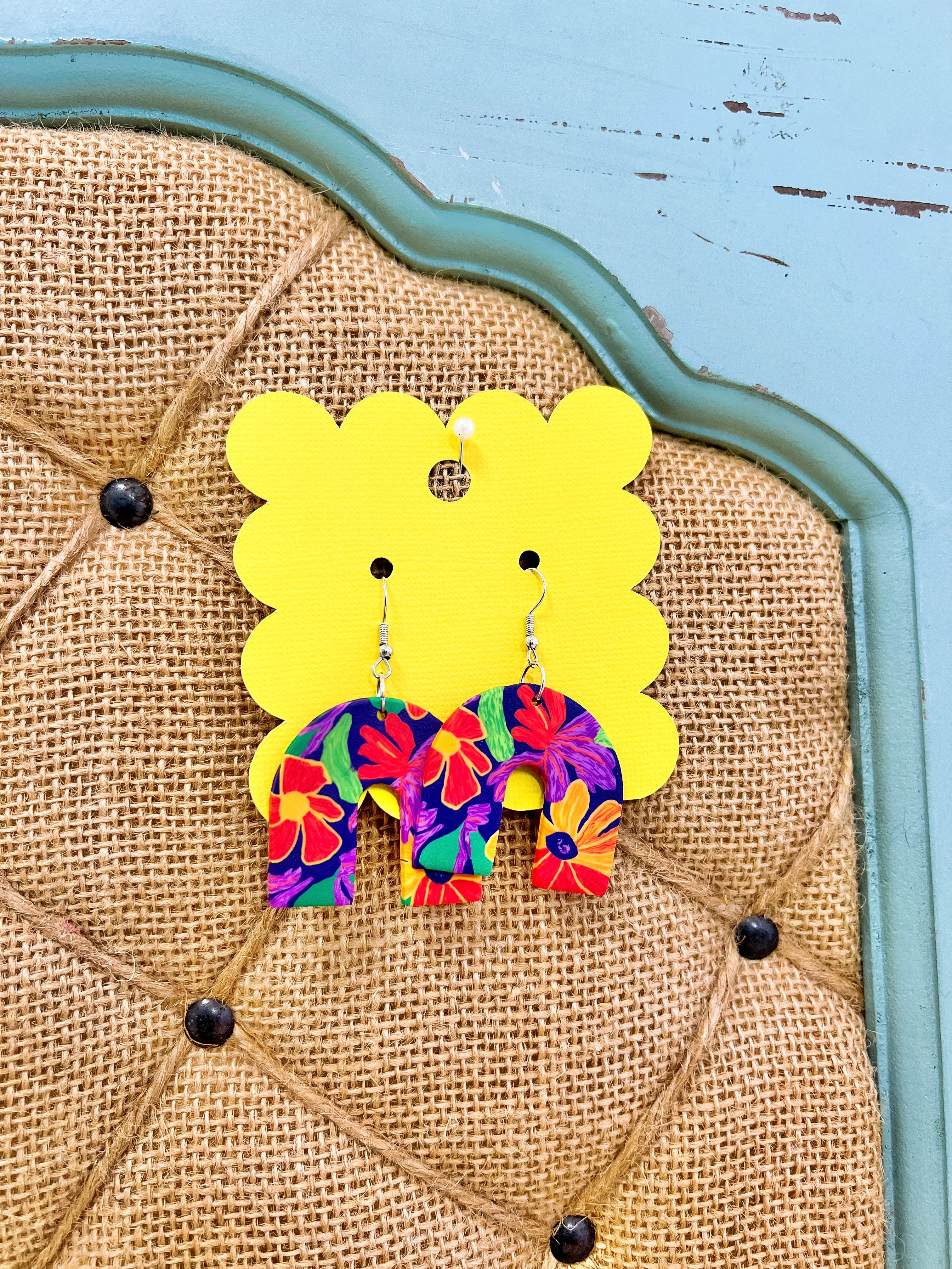 Floral Print Arch Earrings