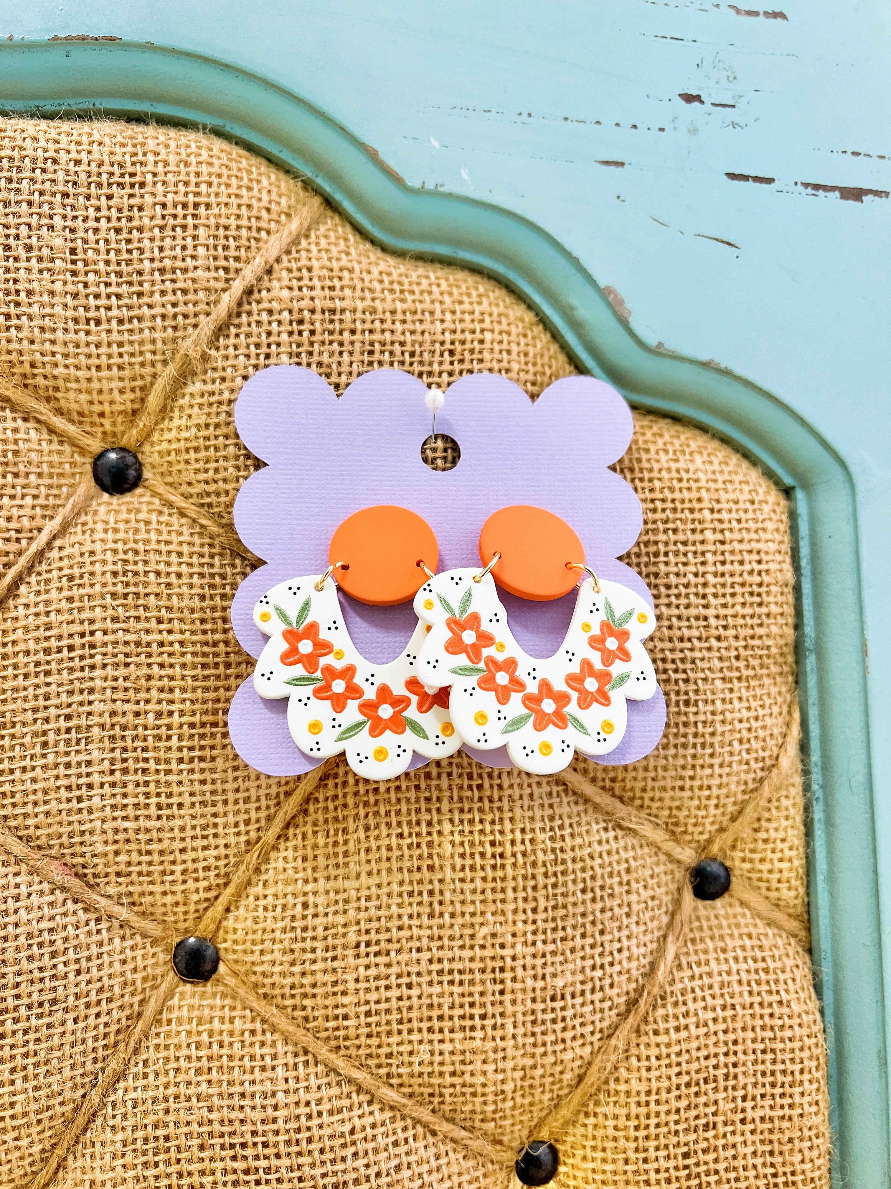 Orange Floral Clay Earrings