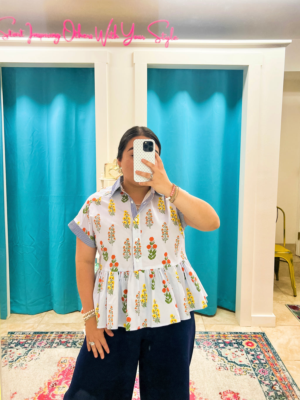 Light Blue Floral Blouse (S-L)